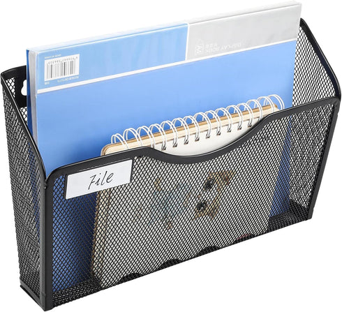 EasyPAG 6 Pockets Mesh Wall File Holder, Hanging File Folder Organizer for Home and Office, Black