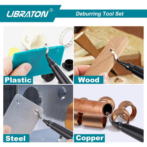 Libraton Deburring Tool Kit with 11 High-Speed Steel Blades, 360 Degree Rotary Head for Metal and Plastic