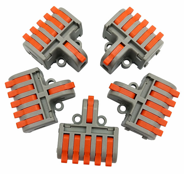 Wire Connectors, Compact Lever Wire Nuts Connectors 1 in 5 out for Quick Connect 28-12 AWG 5PCS