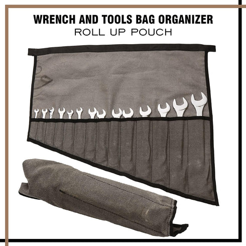 Wrench Pouch with 14 Pockets for Metric & Standard Wrench Organizer, Roll Up Pouch, 100% Dyed Cotton Duck Canvas