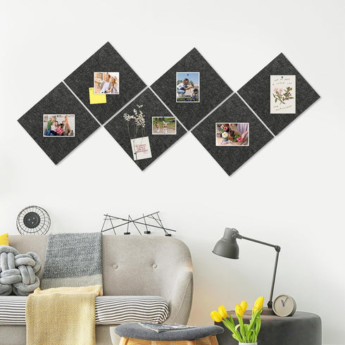 DOLLAR BOSS Felt Cork Board Tiles - 6 Packs 12" x 12" Self Adhesive Bulletin Board with 60 Pushpins