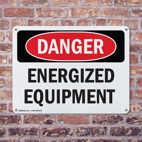 (2 Pack) Energized Equipment OSHA Danger Sign - 10 Inch X 7 Inch Rust-Free Aluminum Metal Signs