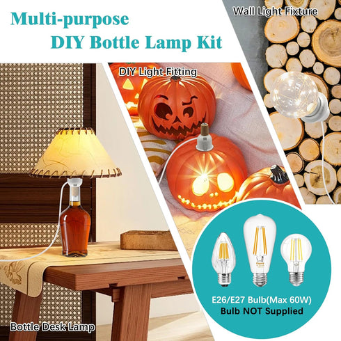 Puanticn E26 8 3 DIY Bottle Lamp Kit, Lamp Kits for Do it Yourself, Edison Screw Bottle Lamp Holder Adaptor with Ft