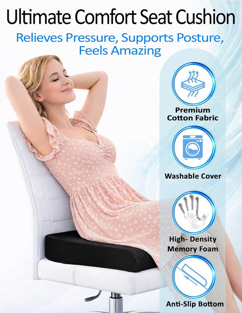 PRIMART Tailbone Adjustable Memory Foam Seat Cushion, Custom Height & Firmness, Ergonomic Office Chair Cushion