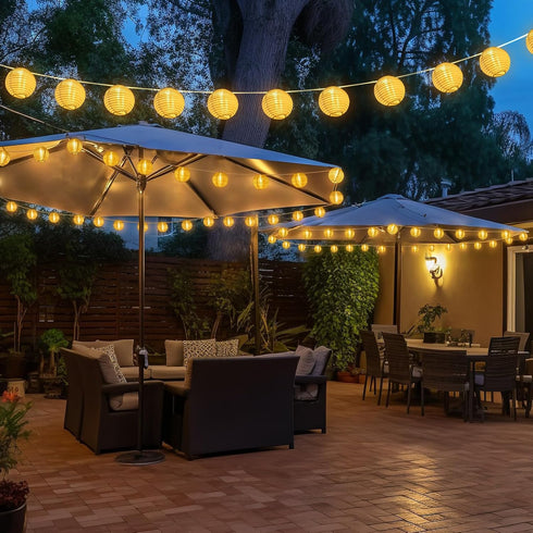 40Ft 40 StarryEver Lantern String Lights Outdoor Plug in, Connectable Warm White & White Lantern Lights with Remote