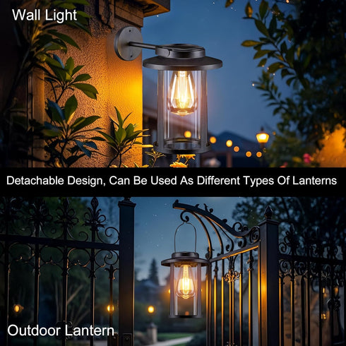 2 Pack Solar Wall Lights Outdoor, Dusk to Dawn Outdoor Lighting Fixtures Wall Sconce, Waterproof Black Exterior Lantern