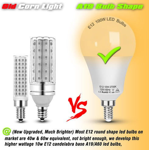 ALIDE E12 A19 A60 Bulbs 100w 2700K White,E12 Bulbs 10W 1200lm Dimmable,3Pcs LED Ceiling Fan Light Equivalent Warm Small