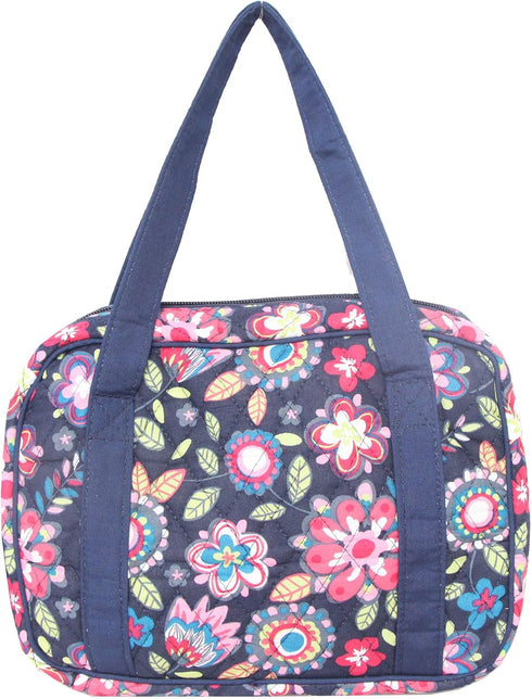 DIWI Extra Large Bible Cover, 11.25 x 8.25 x 2.75 Inches Quilted Cotton Tote Case (XL, C2 Navy Flowers)
