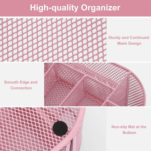 EOOUT Pink Desk Organizer - Mesh Pen Holder with 8 Compartments and 1 Drawer for Office, Home, School