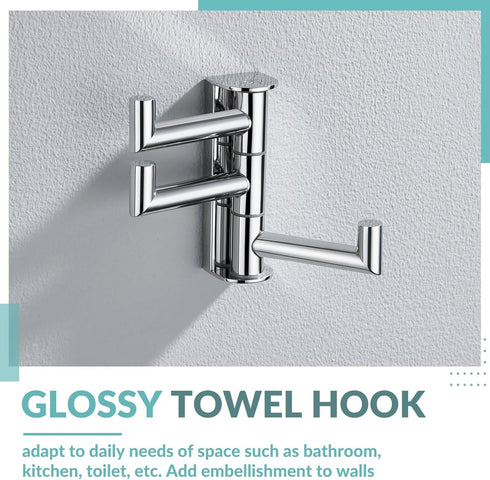APLusee Swivel Towel Hook, Polished Chrome 304 Stainless Steel Triple Robe Hook with Multi Rotating Arms