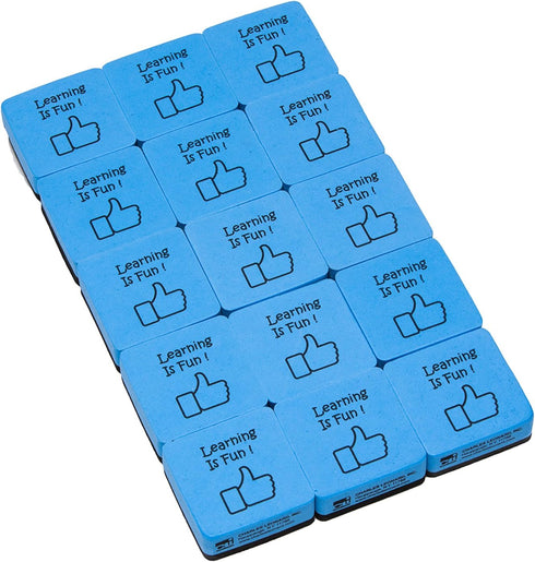 Charles Leonard Whiteboard Erasers, Felt and Foam, Learning is Fun Style, 2 x 2, Blue/Black, 15 Pack