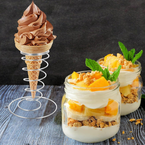 4pcs Beaupretty Stainless Steel Ice Cream Cone Holder Rack, Ice Cream Display Stand for Restaurant Party Buffet, Food