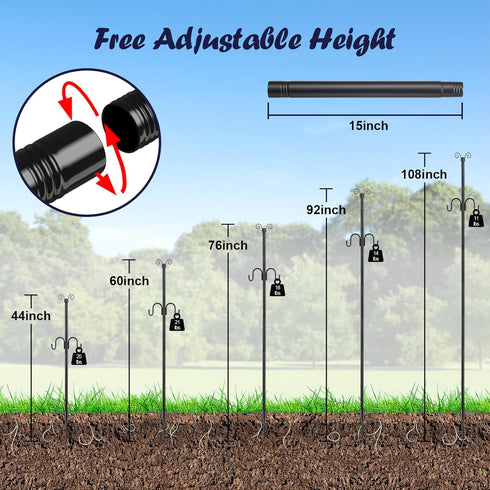 ETICSIPA 10FT 1.5 Inch 2 1 String Light Poles, Heavy Duty Poles for Outdoor String Lights with Shepherd Hook, in Light