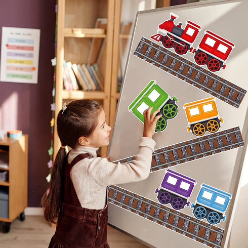 Mooliwe 23 Set 98ft Pcs Train Bulletin Board Decorations with Writable Train Cutouts Classroom Board Borders