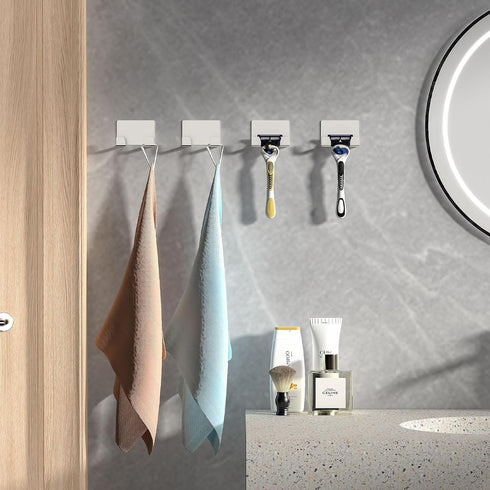 4 Pack Stainless Steel Shower Hooks Razor Holder, Ideal for Loofah, Towel, Coat - Perfect Bathroom Hooks