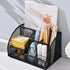 Black Mesh Pen Holder and Organizer with 7 Compartments, Metal Desktop Organizer with Drawer, 9.1" x 5.9" x 5.5''
