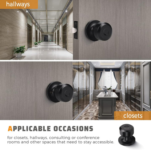 KNOBWELL Passage Door Knob for Hallway or Closet, Matte Black Interior Door Knobs