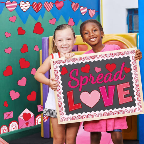 Spread Love Bulletin Board Decorations, Valentine Rainbow Envelopes Cutouts with Glue Point Dots for Classroom Supplies