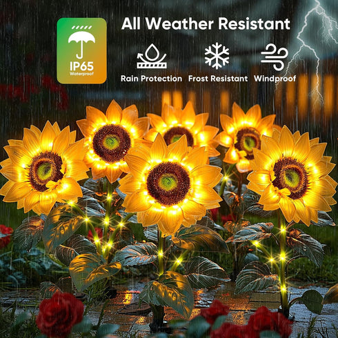 6 Pack 18 800mAh 12H IP65 Solar Flowers Outdoor Waterproof: Gifts for Mom Mothers Day - Sunflower with Vivid Large