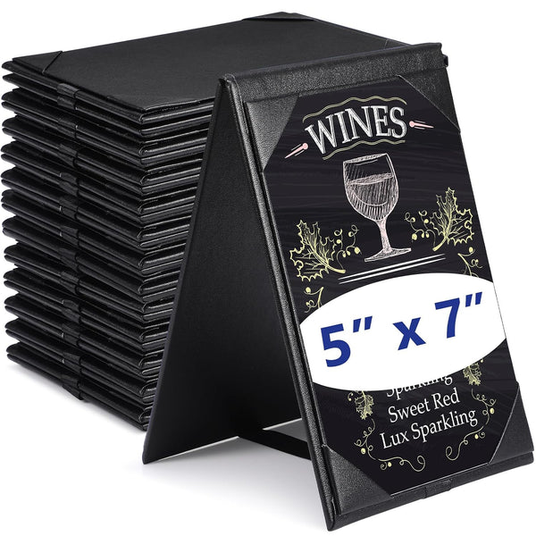 Gerrii Leatherette Table Tents Black PU Leather Menu Covers Bulk Double Sided