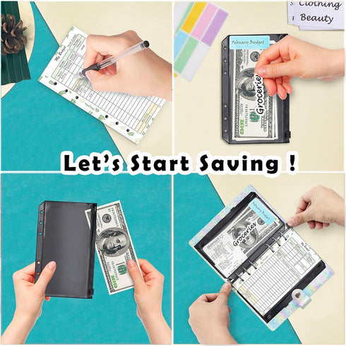 A6 Set x8, x45, x12 x42, 6-Ring 7.4"x 5.7'' Harphia Budget Planner Refills Value with Black Envelope Budget Refill