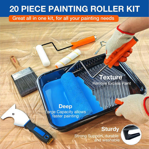 20 9-inch 6-inch, King Origin Piece Paint Roller Kit, Paint Roller Covers & Paint Brush, Paint Tray Liners
