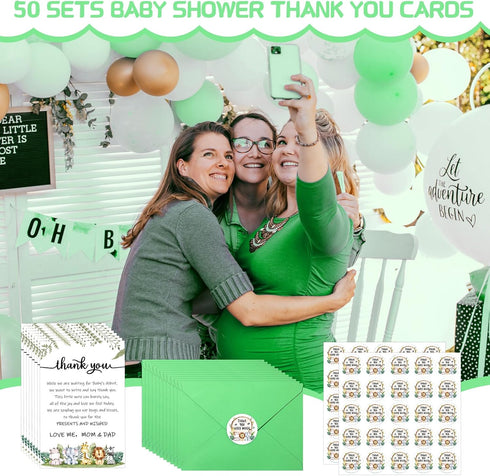 Chuangdi 50 Sets 50 Baby Shower Thank You Cards with Envelopes and Sticker Baby Shower Appreciation Greeting Cards