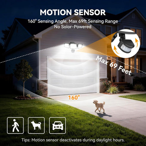 7000LM, 6500K, 3 LED Security Lights Motion Sensor Light Outdoor, Waterproof, Flood Light Outdoor Motion Detector