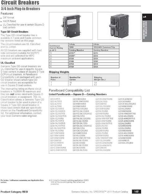 Siemens -HI 15-Amp Siemens D115 QO Replacement Single Pole Circuit Breaker, shown in The image by SIEMENS