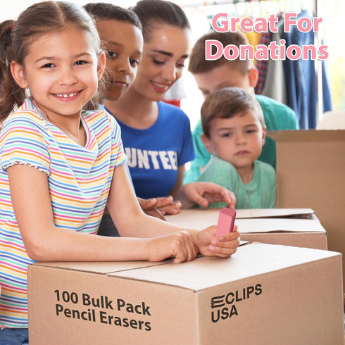 Erasers Bulk, 100 Pack Pink Pencil Erasers for School, Large Erasers for Kids and Classroom Use