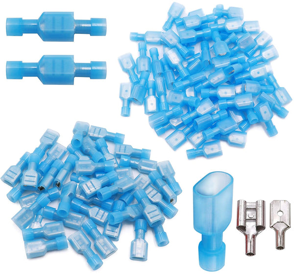 Tnisesm Male/Female Quick Disconnects Spade Wire Crimp Terminal Connectors, Blue 16-14AWG Fully Insulated