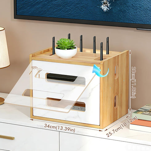 OVECIOPO 13.39"x10.12"x11.02" Router Shelf Wall Mount, WiFi Router Box Hider & Modem Storage Box with Multiple Cable