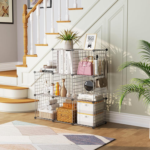 C&AHOME Wire Cube Storage, 8-Cube Organizer Metal Grids, Modular Shelves Units for Home, Office, Living Room