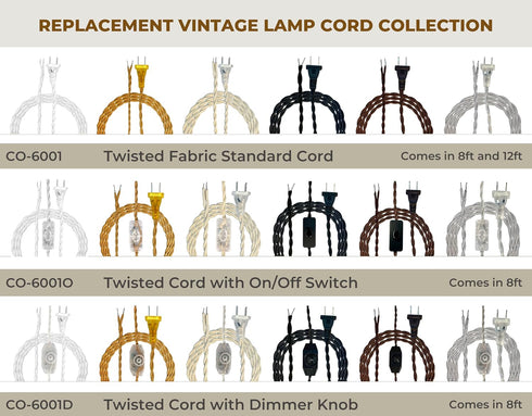 Royal Designs, Inc. CO-6001-OW-8-2 NEMA-15P SPT-1 8 2-Pack Twisted Rayon Lamp Cord with Plug, Stripped Ends Ready
