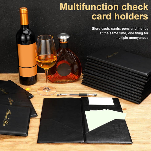 CHENGU 20 Packs 11 4.7 0.08 Inch Restaurant Check Presenters Guest Check Card Holder Black with Gold Thank You Imprint