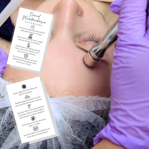 Lashicorn 50 Pack 2x3.5 inch Diamond Microdermabrasion Aftercare Cards | | Business Card | Esthetician Supplies |