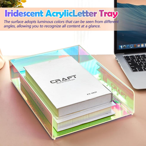 Suzile 3 Pcs Iridescent Acrylic Letter Organizer, Stackable Letter Tray for Desk File Document Folder