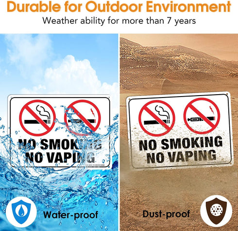 No Smoking No Vaping Sign - 2 Pack - 10 x 7 Inches Rust Free Aluminum with 4 Pre-Drilled Holes