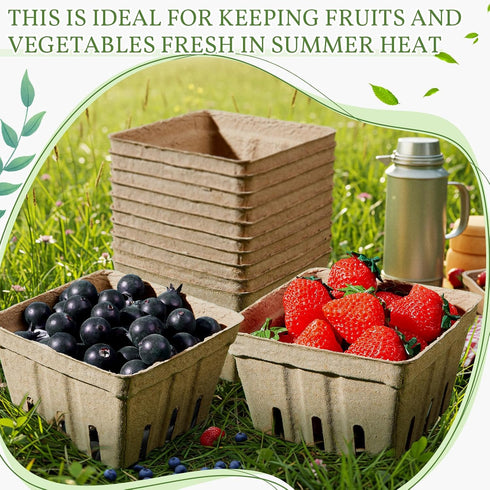 Reallnaive 20 Pack 1 Natural Pulp Fiber Berry Basket Pint, Small Molded Produce Vented Basket for Farmers Market, Fruit