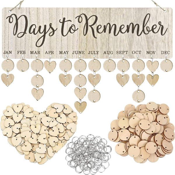 Family Birthday Board DIY Wooden Calendar, Wall Hanging Birthday Reminder Plaque with 100 Wooden Tags