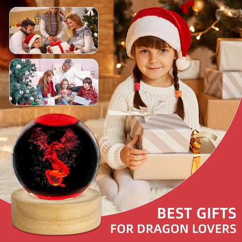 Vuebkkry 3D 16 60mm Dragon Crystal Ball Night Light with Colors, Cool Dragon Statue Figurines Glass Decor Lamp