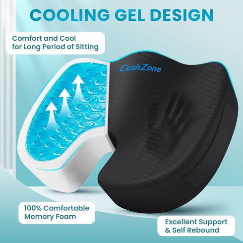 Tailbone Office Chair Seat Cushion, Cooling Gel Enhanced Memory Foam Cushion for Long Sitting - Back, Sciatica, Coccyx