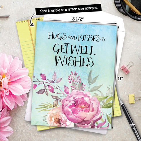 NobleWorks Jumbo Get Well Greeting Card (8.5 x 11 Inch) - Beautiful Feel Better Soon Group Notecard - Get Well Florals