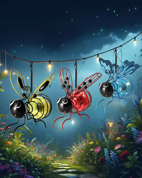 Solar-Powered Hanging Metal Ladybug Light, Garden Decor, Ladybug Sculpture with Bouncy Springs, Summer Outdoor Art