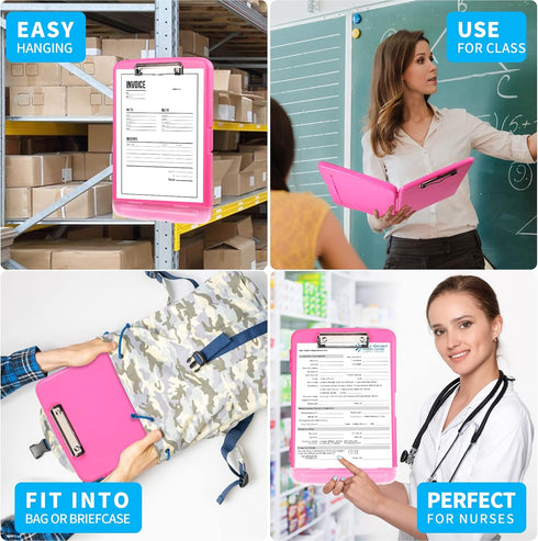 Clipboard with Storage, Heavy Duty Plastic Nursing Clipboard with Low Profile Clip and Pen Holder, Multifunctional Case