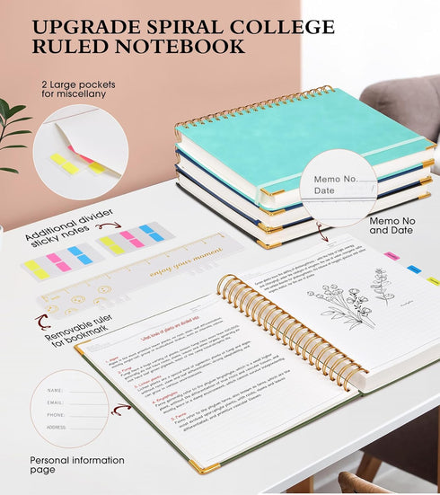 Spiral Notebook Journal 8.5” x 11”, 300 Pages Hardcover Leather Lined for Women Men, Olive Green