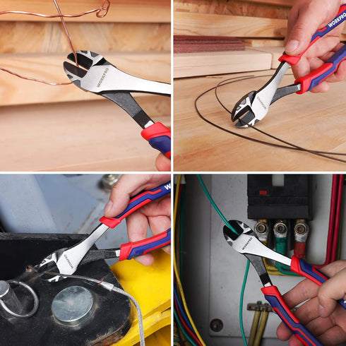 WORKPRO 8 Inch High Leverage Diagonal Pliers: Heavy Duty Wire Cutters in CRV Steel for Cutting Wires
