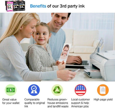 Cartlee Remanufactured Ink Cartridge Replacement for HP 64 XL 64XL for Envy Photo 6252 6255 6258 7120 7155 7158 7164