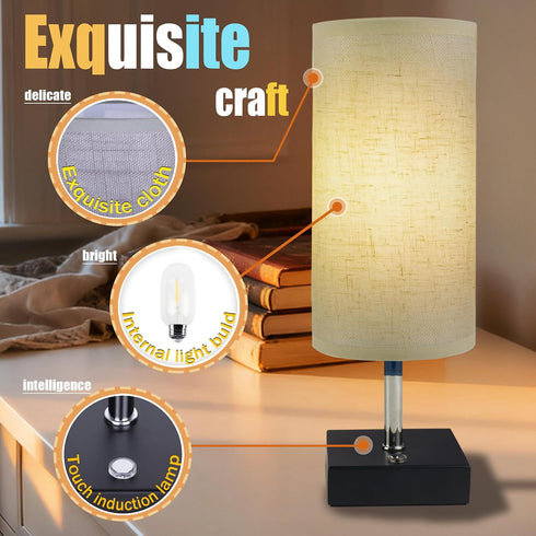 12 Inch Dimmable, 8 Inch Cordless Table Lamp (Linen)-Touch Rechargeable, Fabric Shade, Ideal for Bedroom & Living Room