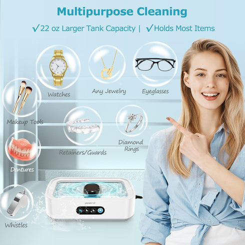 49kHz 22 oz 304 3 Ultrasonic Jewelry Cleaner, Mini Ultrasonic Cleaner Machine for Glasses, Jewelry, Rings, Earrings